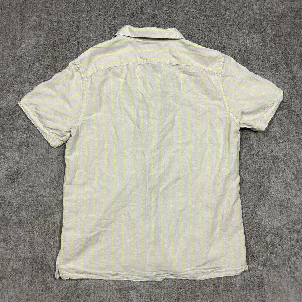 Banana Republic Shirt Mens Linen BlendCamp Collar Large Slim Fit Tan Striped